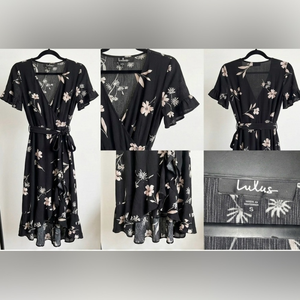 Lulu's Elegant Black Floral Midi Dress - Size Small